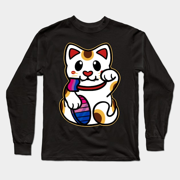 LGBTQ+ Pride Lucky Cat - Bisexual Long Sleeve T-Shirt by leashonlife